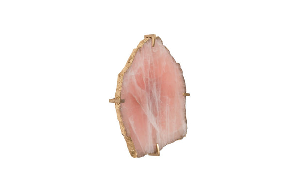 Phillips Collection Gem Wall Tile in Brass Frame - Handcrafted Natural Stone Accent for Modern Interiors and Galleries Rose Quartz CH84026