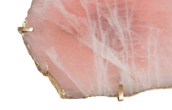 Phillips Collection Gem Wall Tile in Brass Frame - Handcrafted Natural Stone Accent for Modern Interiors and Galleries Rose Quartz CH84026