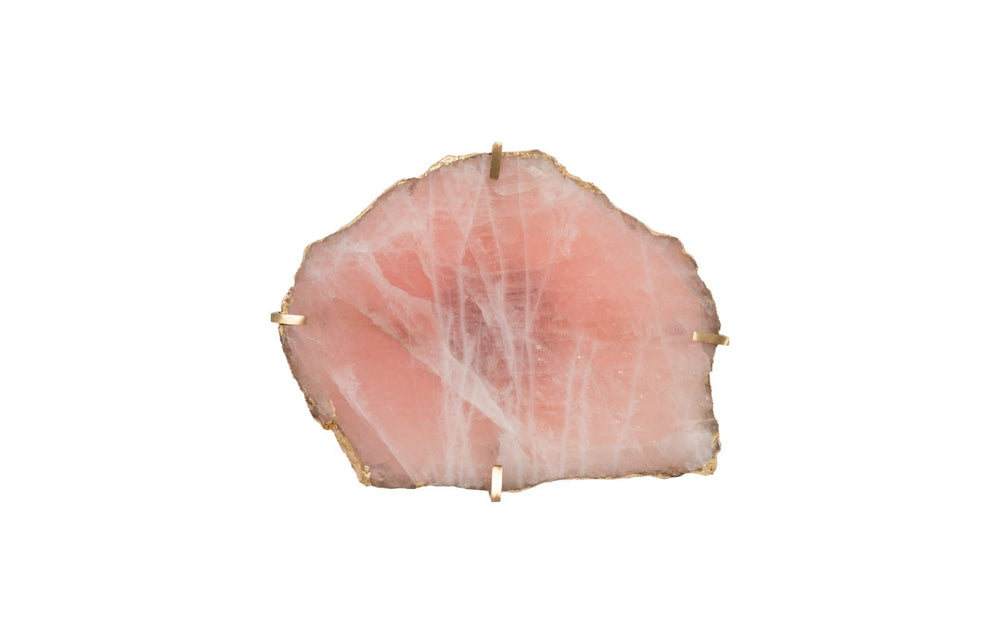 Phillips Collection Gem Wall Tile in Brass Frame - Handcrafted Natural Stone Accent for Modern Interiors and Galleries Rose Quartz CH84026