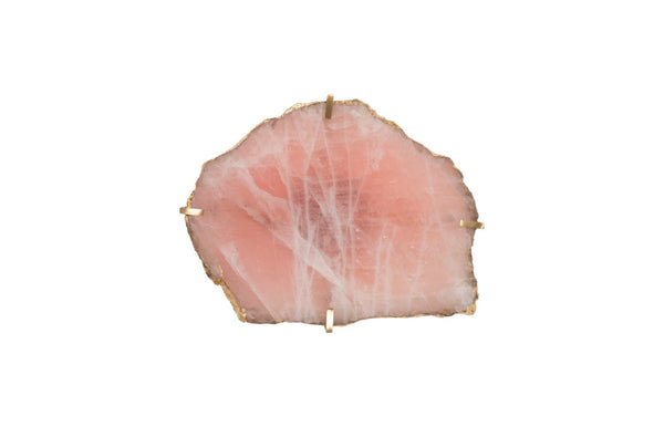 Phillips Collection Gem Wall Tile in Brass Frame - Handcrafted Natural Stone Accent for Modern Interiors and Galleries Rose Quartz CH84026