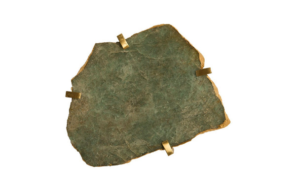 Phillips Collection Gem Wall Tile in Brass Frame - Handcrafted Natural Stone Accent for Modern Interiors and Galleries Green Emerald CH84027