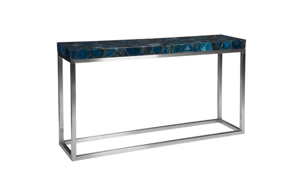 Phillips Collection Agate and Amethyst Stone Console Table with Polished Stainless Steel Base Entryway CH87919