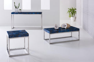 Phillips Collection Agate and Amethyst Stone Console Table with Polished Stainless Steel Base Entryway CH87919