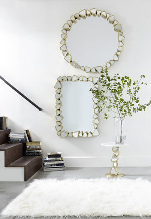 Phillips Collection Pebble Brushed Brass Mirror Panel End Table Sculptural Organic Modern Living Room Accent CH92437