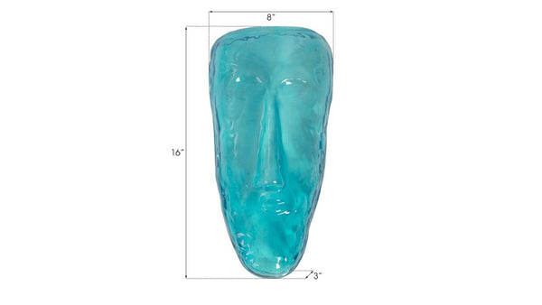 Phillips Collection Glass Sculptural Face Wall Tile Handcrafted Turquoise Art Piece for Modern Interiors CH92440