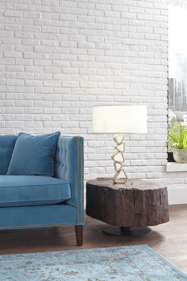 Phillips Collection Pebble Sculptural Brass Table Lamp with Mirrored Segments for Living Room or Bedroom CH92443