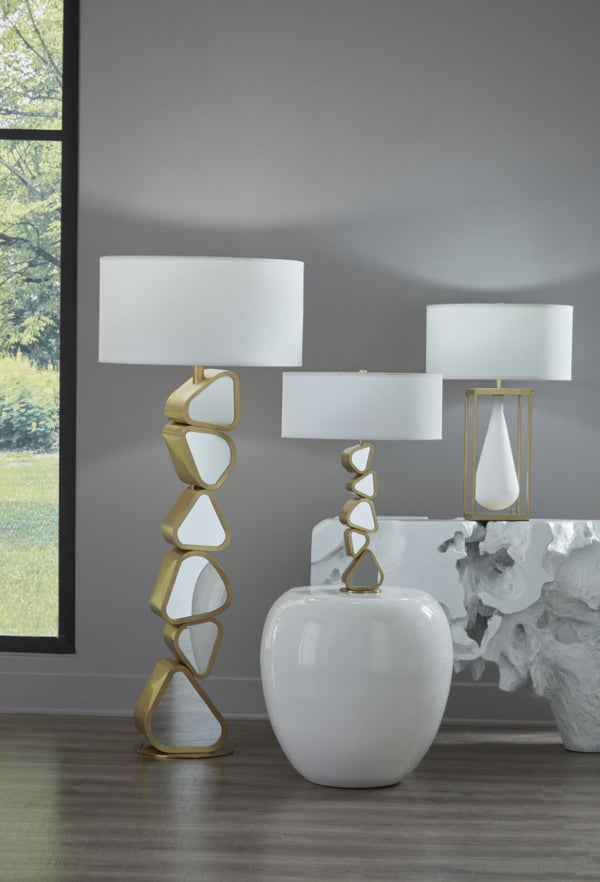 Phillips Collection Pebble Sculptural Brass Table Lamp with Mirrored Segments for Living Room or Bedroom CH92443