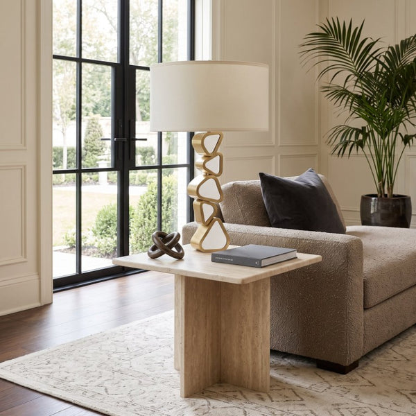 Phillips Collection Pebble Sculptural Brass Table Lamp with Mirrored Segments for Living Room or Bedroom CH92443