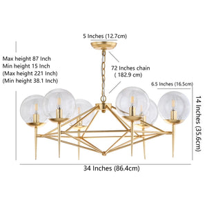 Safavieh GREYOR, Elegant 6-Light Extendable Chandelier in Gold Iron & Glass for Stunning Home Illumination CHA4001A
