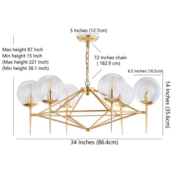 Safavieh GREYOR, Elegant 6-Light Extendable Chandelier in Gold Iron & Glass for Stunning Home Illumination CHA4001A