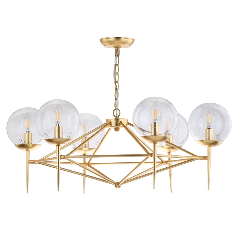 Safavieh GREYOR, Elegant 6-Light Extendable Chandelier in Gold Iron & Glass for Stunning Home Illumination CHA4001A