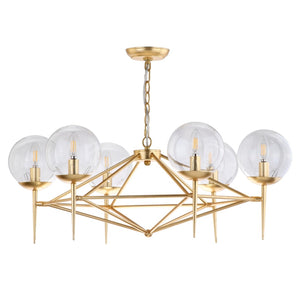 Safavieh GREYOR, Elegant 6-Light Extendable Chandelier in Gold Iron & Glass for Stunning Home Illumination CHA4001A