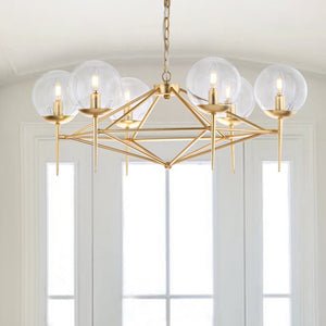 Safavieh GREYOR, Elegant 6-Light Extendable Chandelier in Gold Iron & Glass for Stunning Home Illumination CHA4001A