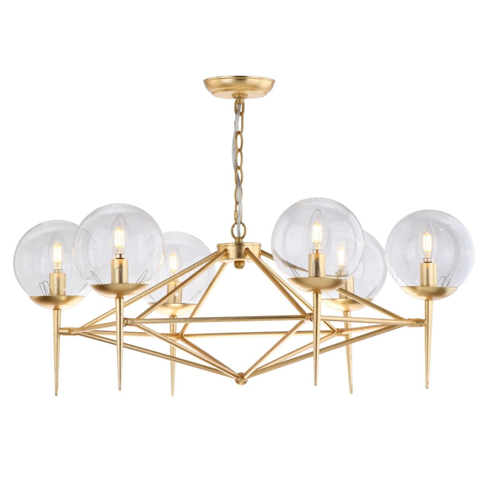 Safavieh GREYOR, Elegant 6-Light Extendable Chandelier in Gold Iron & Glass for Stunning Home Illumination CHA4001A