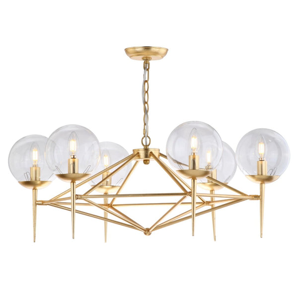 Safavieh GREYOR, Elegant 6-Light Extendable Chandelier in Gold Iron & Glass for Stunning Home Illumination CHA4001A