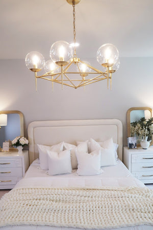 Safavieh GREYOR, Elegant 6-Light Extendable Chandelier in Gold Iron & Glass for Stunning Home Illumination CHA4001A