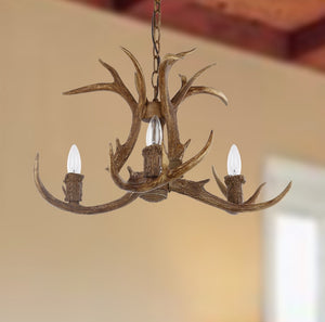 Safavieh MAKANI, 3-Light Extendable Chandelier, 21.5-Inch Rustic Brown Resin & Iron for Dining & Living Spaces CHA4002A
