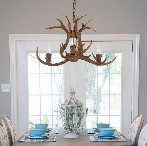 Safavieh MAKANI, 3-Light Extendable Chandelier, 21.5-Inch Rustic Brown Resin & Iron for Dining & Living Spaces CHA4002A