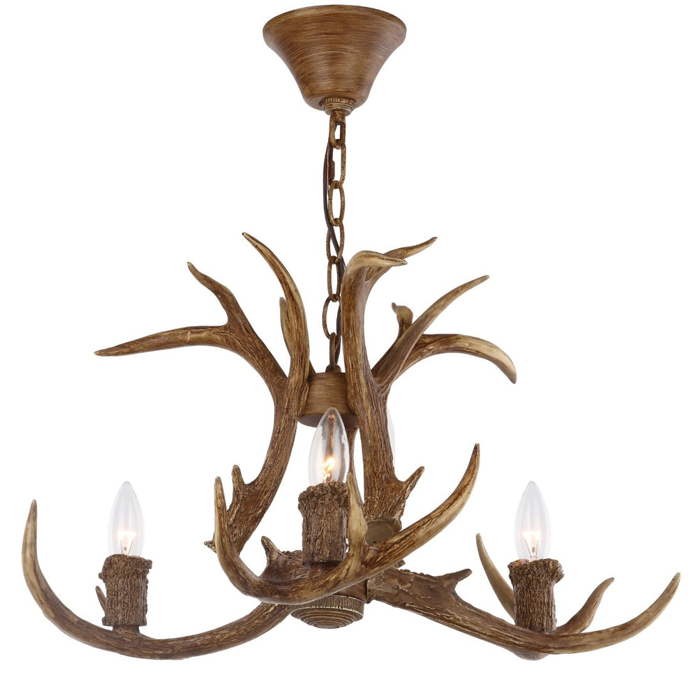 Safavieh MAKANI, 3-Light Extendable Chandelier, 21.5-Inch Rustic Brown Resin & Iron for Dining & Living Spaces CHA4002A