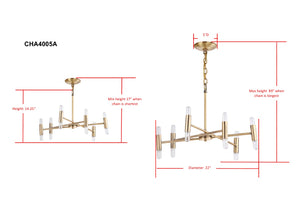 Safavieh GALE, 12-Light Gold Iron Chandelier - Elegant Extendable Fixture for Dining Rooms & Living Spaces CHA4005A