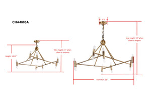 Safavieh HEGARTY, 16-Light Extendable Chandelier in Brass & Iron - Elegant Lighting for Dining & Living Spaces CHA4006A