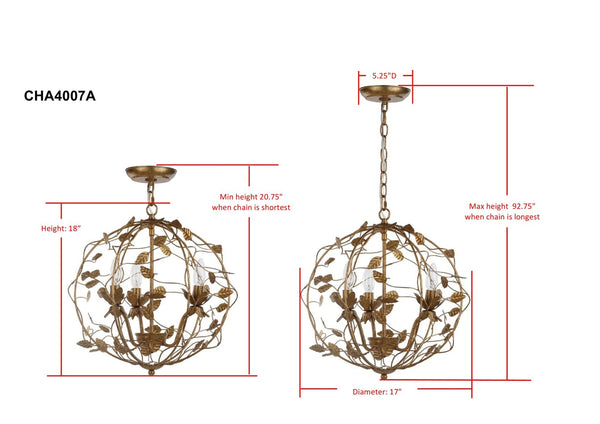 Safavieh AUSTEN, 3-Light Extendable Chandelier – Elegant Gold Finish, Adjustable Height for Modern Spaces CHA4007A