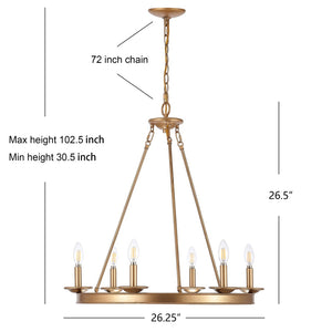 Safavieh JORIS 6-Light Extendable Chandelier - Modern Elegance for Dining Rooms and Living Spaces Gold CHA4015B