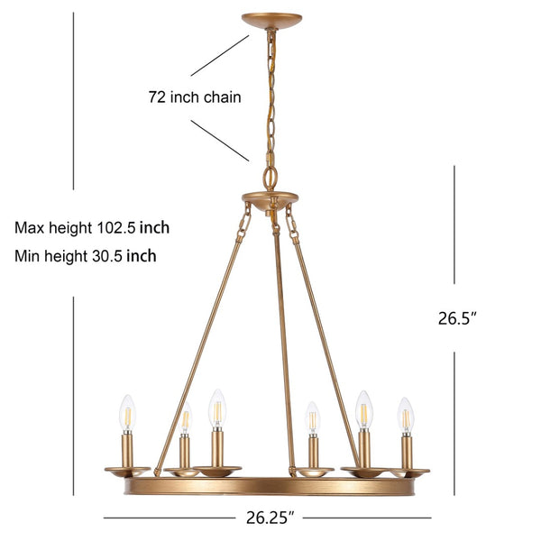 Safavieh JORIS 6-Light Extendable Chandelier - Modern Elegance for Dining Rooms and Living Spaces Gold CHA4015B
