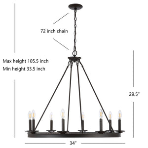 Safavieh FAUNA, 8-Light Chandelier - Elegant Iron Design with Adjustable Height for Timeless Home Illumination Oil Rub Bronze CHA4016A