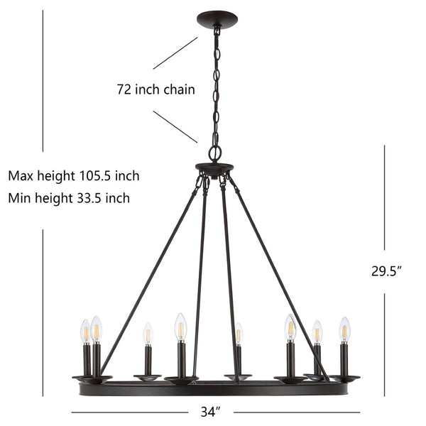 Safavieh FAUNA, 8-Light Chandelier - Elegant Iron Design with Adjustable Height for Timeless Home Illumination Oil Rub Bronze CHA4016A