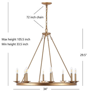 Safavieh FAUNA, 8-Light Chandelier - Elegant Iron Design with Adjustable Height for Timeless Home Illumination Gold CHA4016B