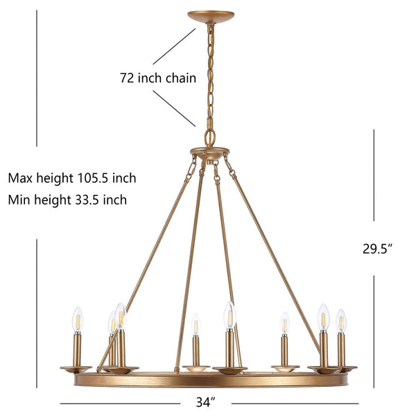 Safavieh FAUNA, 8-Light Chandelier - Elegant Iron Design with Adjustable Height for Timeless Home Illumination Gold CHA4016B