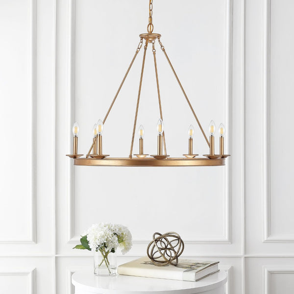 Safavieh FAUNA, 8-Light Chandelier - Elegant Iron Design with Adjustable Height for Timeless Home Illumination Gold CHA4016B