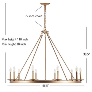 Safavieh TELTA, 10-Light Extendable Chandelier – Modern Elegance for Dining and Living Spaces, Adjustable Height Gold CHA4017B