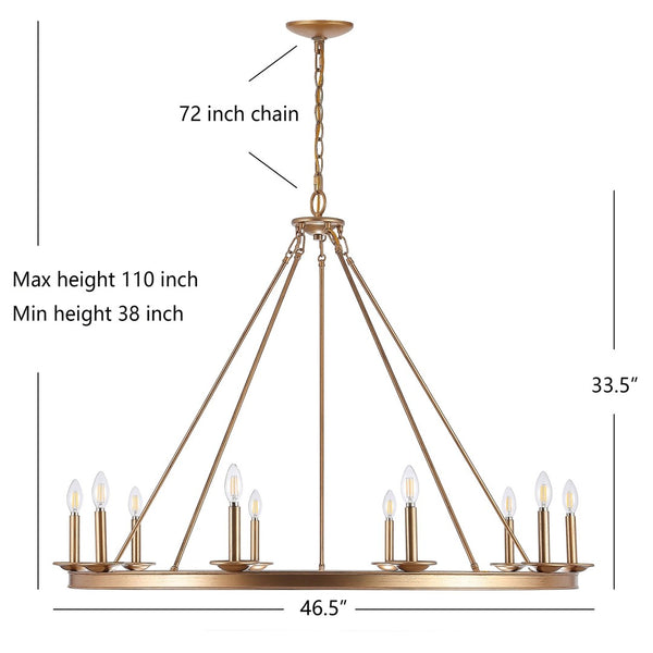Safavieh TELTA, 10-Light Extendable Chandelier – Modern Elegance for Dining and Living Spaces, Adjustable Height Gold CHA4017B