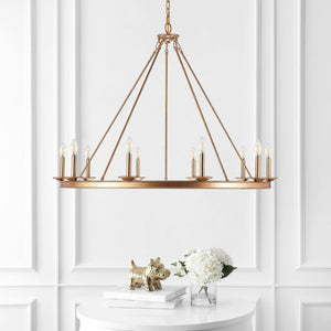 Safavieh TELTA, 10-Light Extendable Chandelier – Modern Elegance for Dining and Living Spaces, Adjustable Height Gold CHA4017B