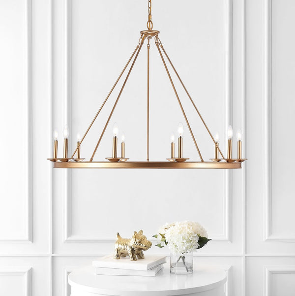 Safavieh TELTA, 10-Light Extendable Chandelier – Modern Elegance for Dining and Living Spaces, Adjustable Height Gold CHA4017B