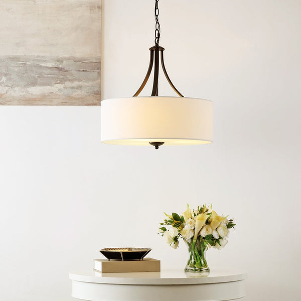 Safavieh BURNETT, 3-Light Extendable Chandelier in Oil-Rubbed Bronze with White Shades for Timeless Elegance CHA4020A