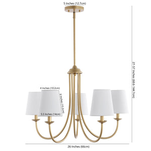 Safavieh DARRYN, 5-Light Extendable Chandelier in Soft Gold Finish, Elegant Iron Frame & Fabric Shades CHA4022B