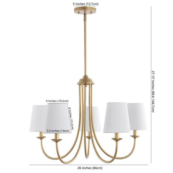 Safavieh DARRYN, 5-Light Extendable Chandelier in Soft Gold Finish, Elegant Iron Frame & Fabric Shades CHA4022B
