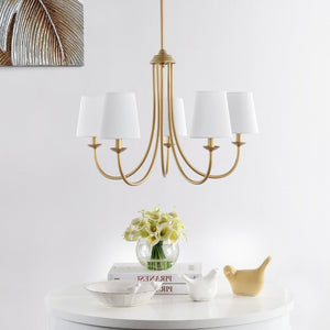 Safavieh DARRYN, 5-Light Extendable Chandelier in Soft Gold Finish, Elegant Iron Frame & Fabric Shades CHA4022B