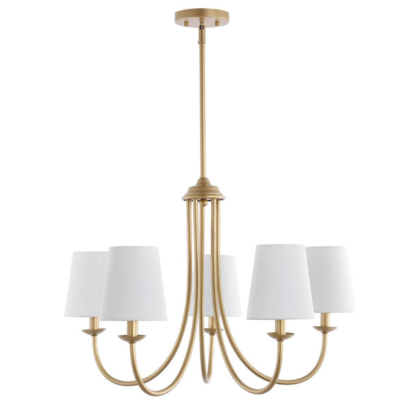 Safavieh DARRYN, 5-Light Extendable Chandelier in Soft Gold Finish, Elegant Iron Frame & Fabric Shades CHA4022B