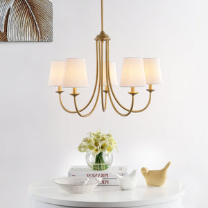 Safavieh DARRYN, 5-Light Extendable Chandelier in Soft Gold Finish, Elegant Iron Frame & Fabric Shades CHA4022B