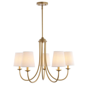 Safavieh DARRYN, 5-Light Extendable Chandelier in Soft Gold Finish, Elegant Iron Frame & Fabric Shades CHA4022B