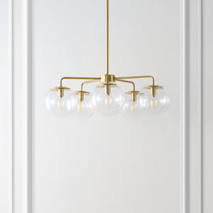 Safavieh NEGARA, 5-Light Brass-Clear Chandelier, Adjustable 25” Pendant, Glamorous Home Illumination Fixture CHA4023A