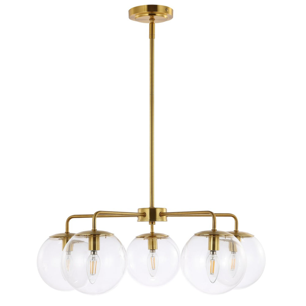 Safavieh NEGARA, 5-Light Brass-Clear Chandelier, Adjustable 25” Pendant, Glamorous Home Illumination Fixture CHA4023A