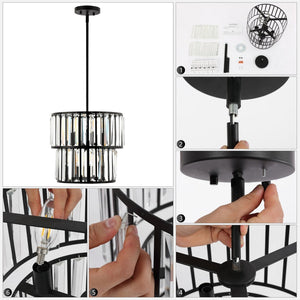 Safavieh CRISSA, 6-Light Chandelier, Adjustable Modern Black & Clear Iron Fixture for Stylish Spaces CHA4025A