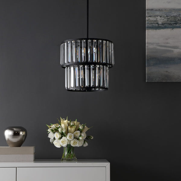 Safavieh CRISSA, 6-Light Chandelier, Adjustable Modern Black & Clear Iron Fixture for Stylish Spaces CHA4025A