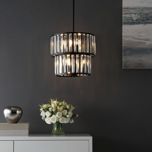 Safavieh CRISSA, 6-Light Chandelier, Adjustable Modern Black & Clear Iron Fixture for Stylish Spaces CHA4025A