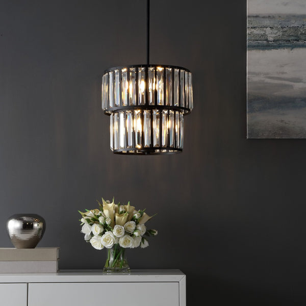 Safavieh CRISSA, 6-Light Chandelier, Adjustable Modern Black & Clear Iron Fixture for Stylish Spaces CHA4025A